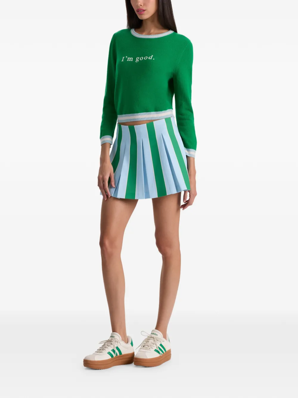 alice + olivia Emilie gestreepte mini-plooirok Groen