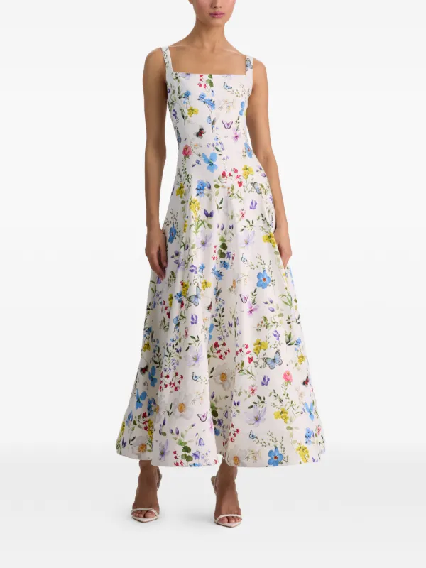 knee length dresses for ladies alice + olivia Marna Smocked Floral Midi Dress main image 1