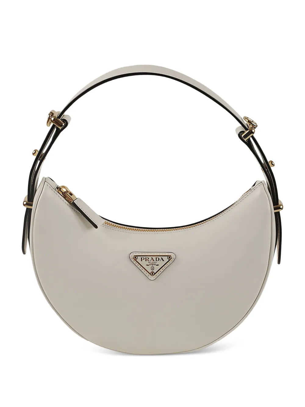 Prada small Arqué logo-plaque crescent shoulder bag - Neutrals