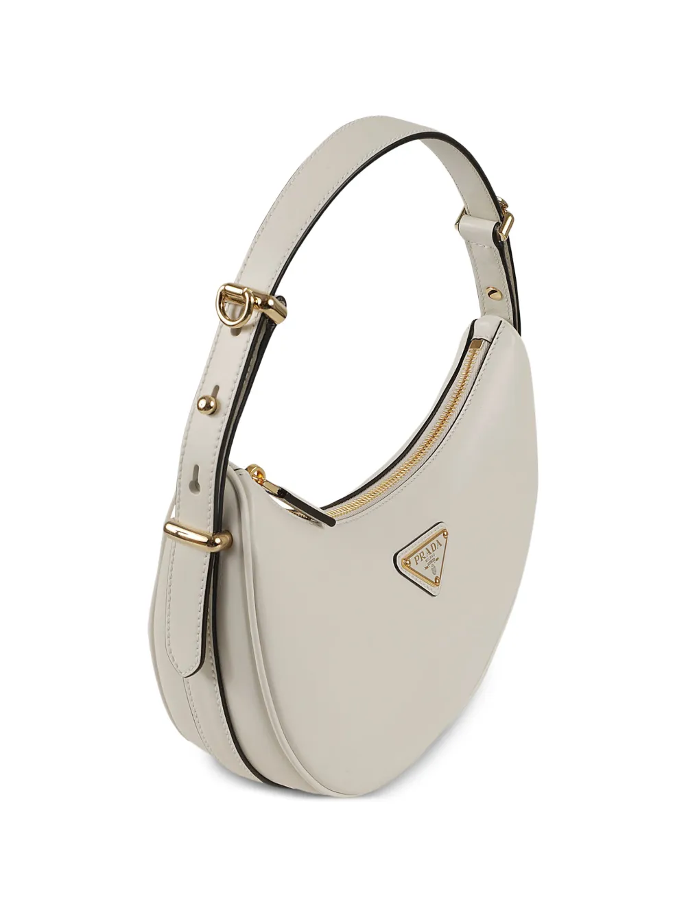 Prada Kleine Arqué halvemaanvormige schoudertas met logo-plakkaat Beige