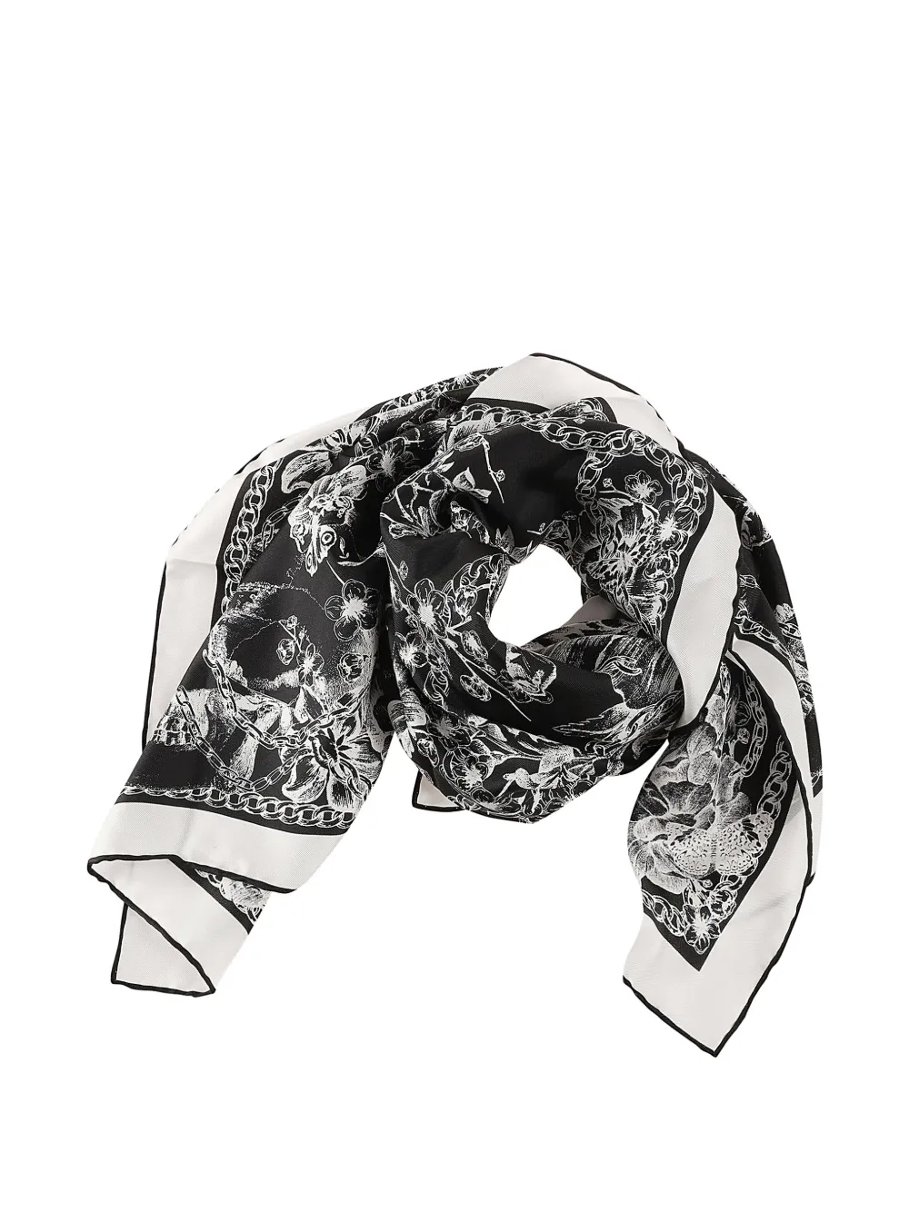 Alexander McQueen floral chain silk scarf - Schwarz