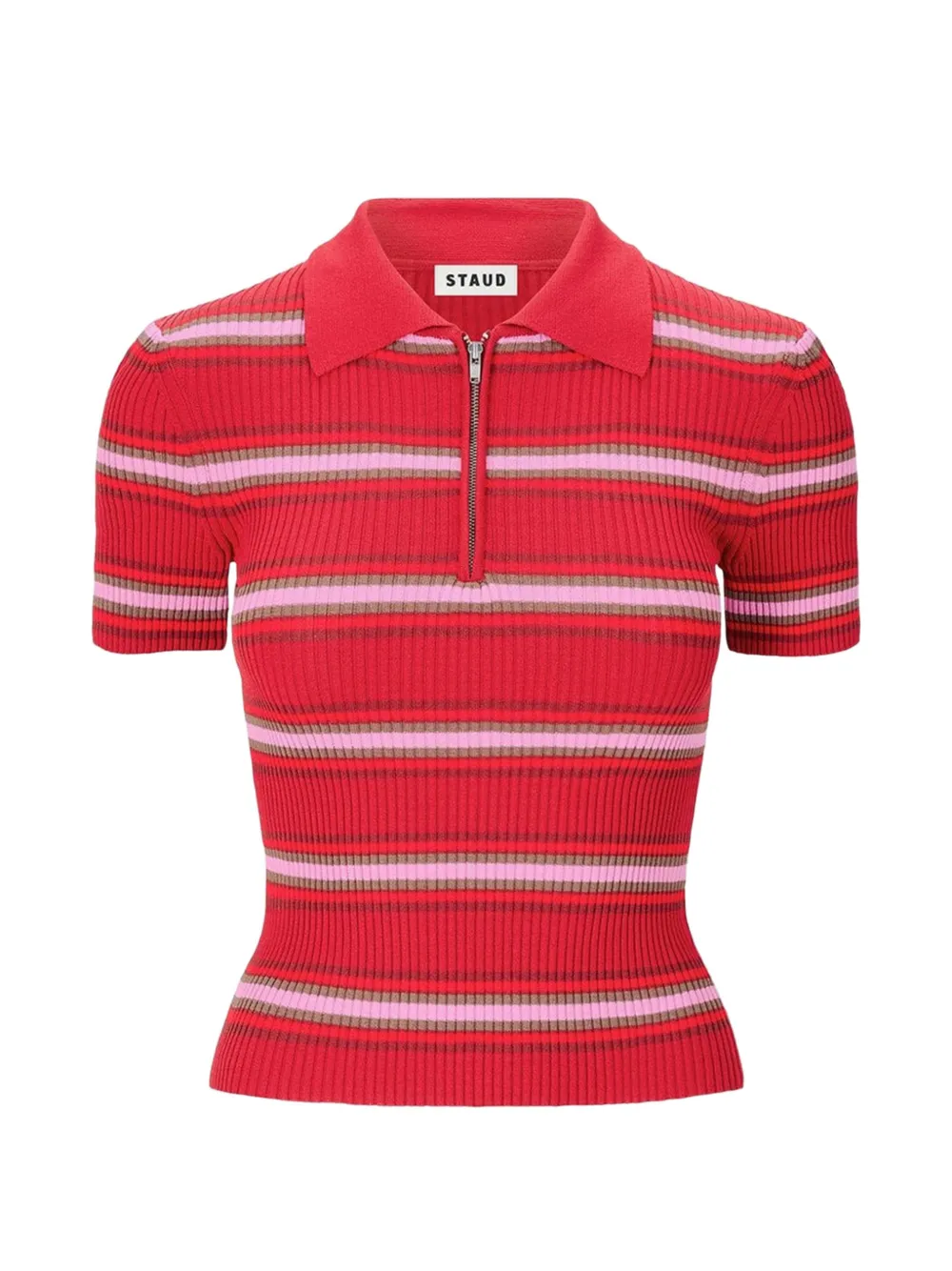 STAUD Ren zip-fatening striped polo shirt - Rot