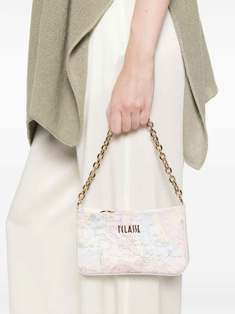  Alviero Martini 1° Classe Chain Map Print Clutch Bag - Neutrals 