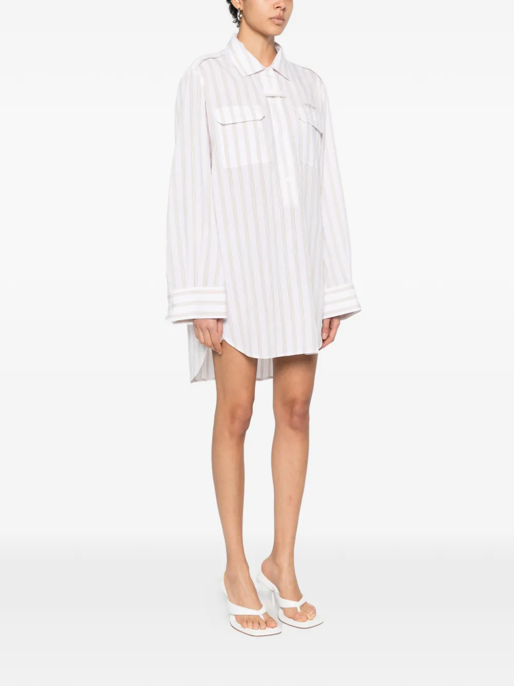 Off-white Striped Pocketed Mini Dress 