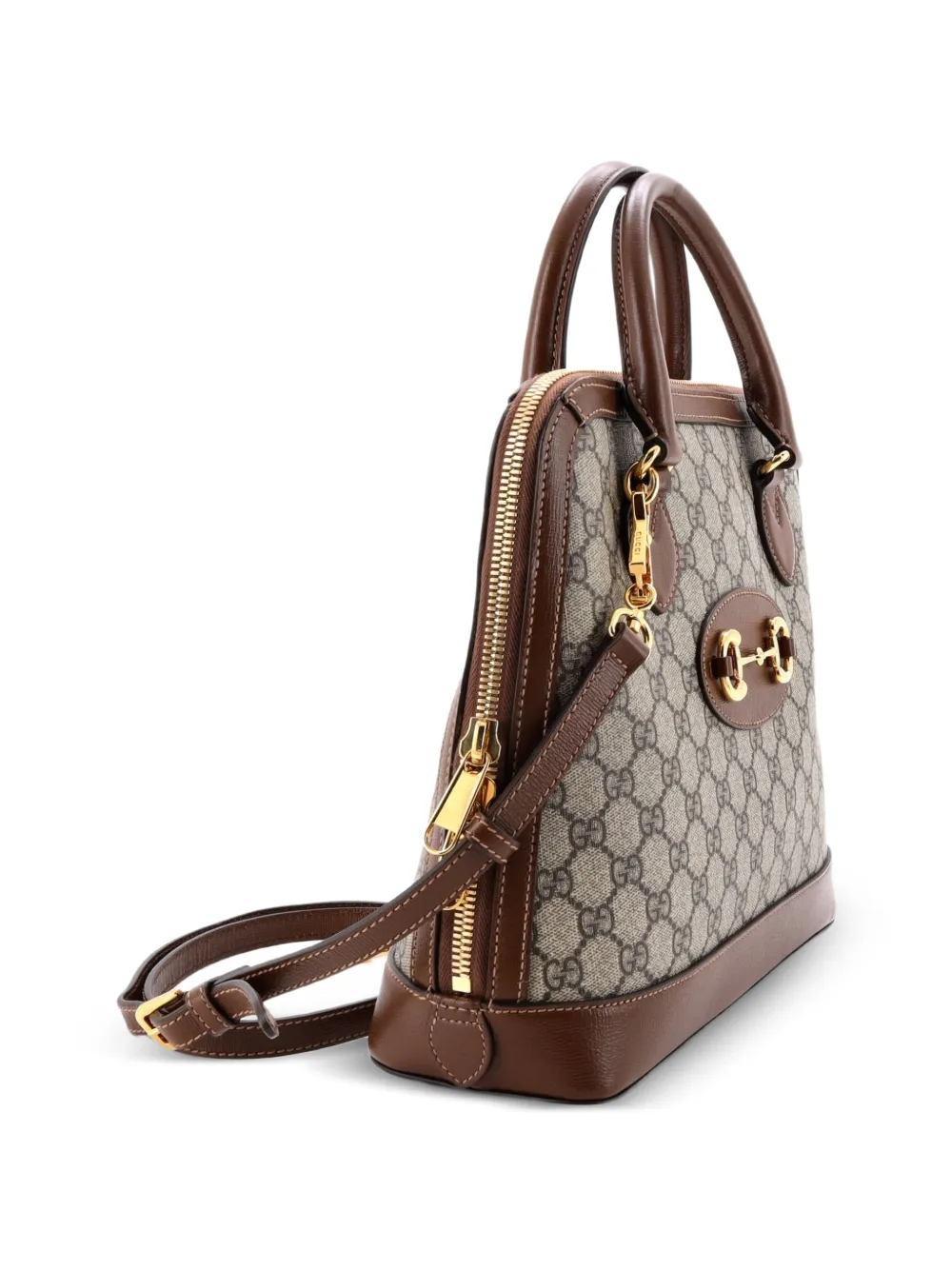 Horsebit 1955 Top Handle Bag Gg Coated Canvas With Leather Medium Satchel