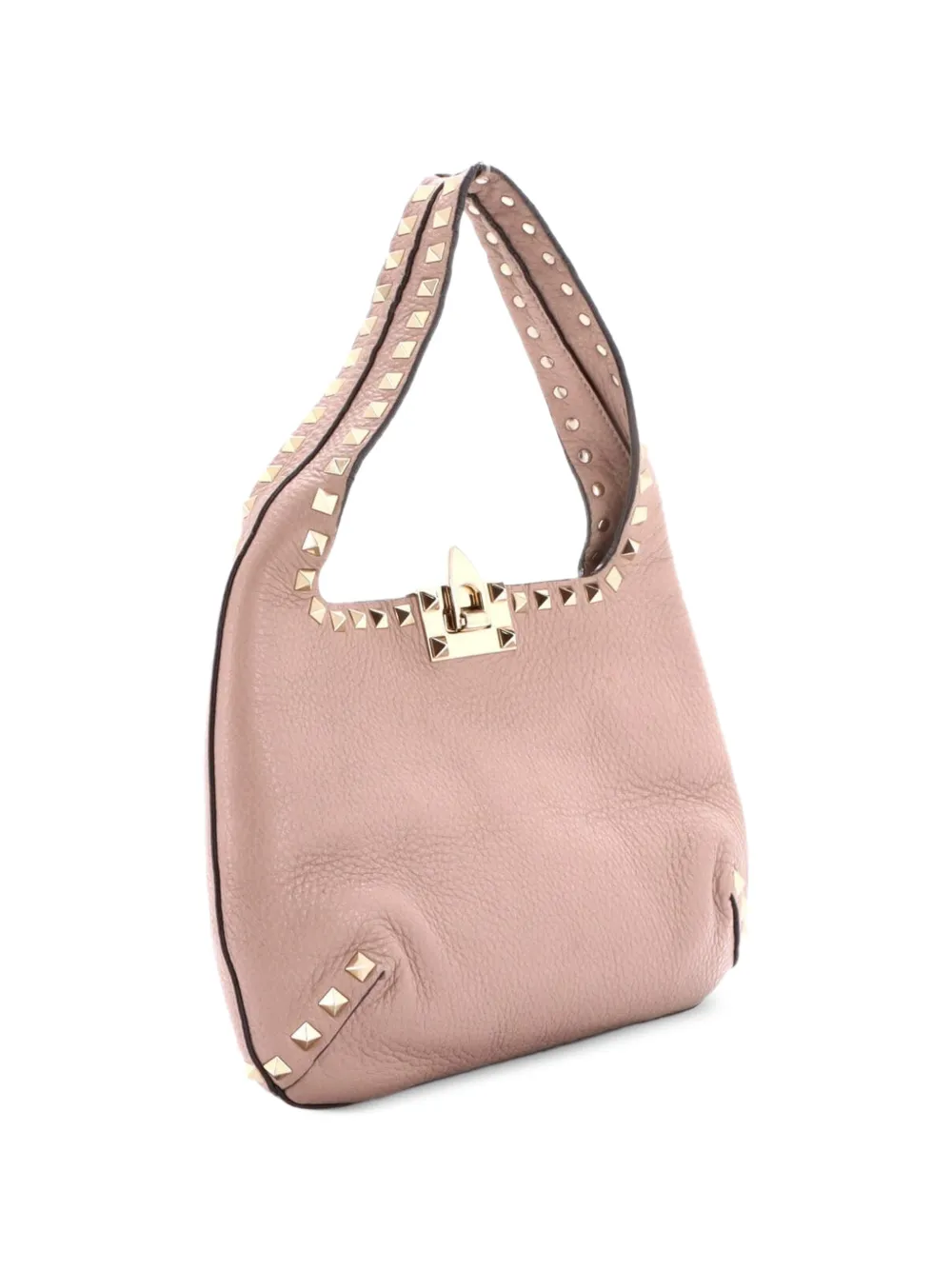 Rockstud Flip Lock Leather Small Hobo Bag