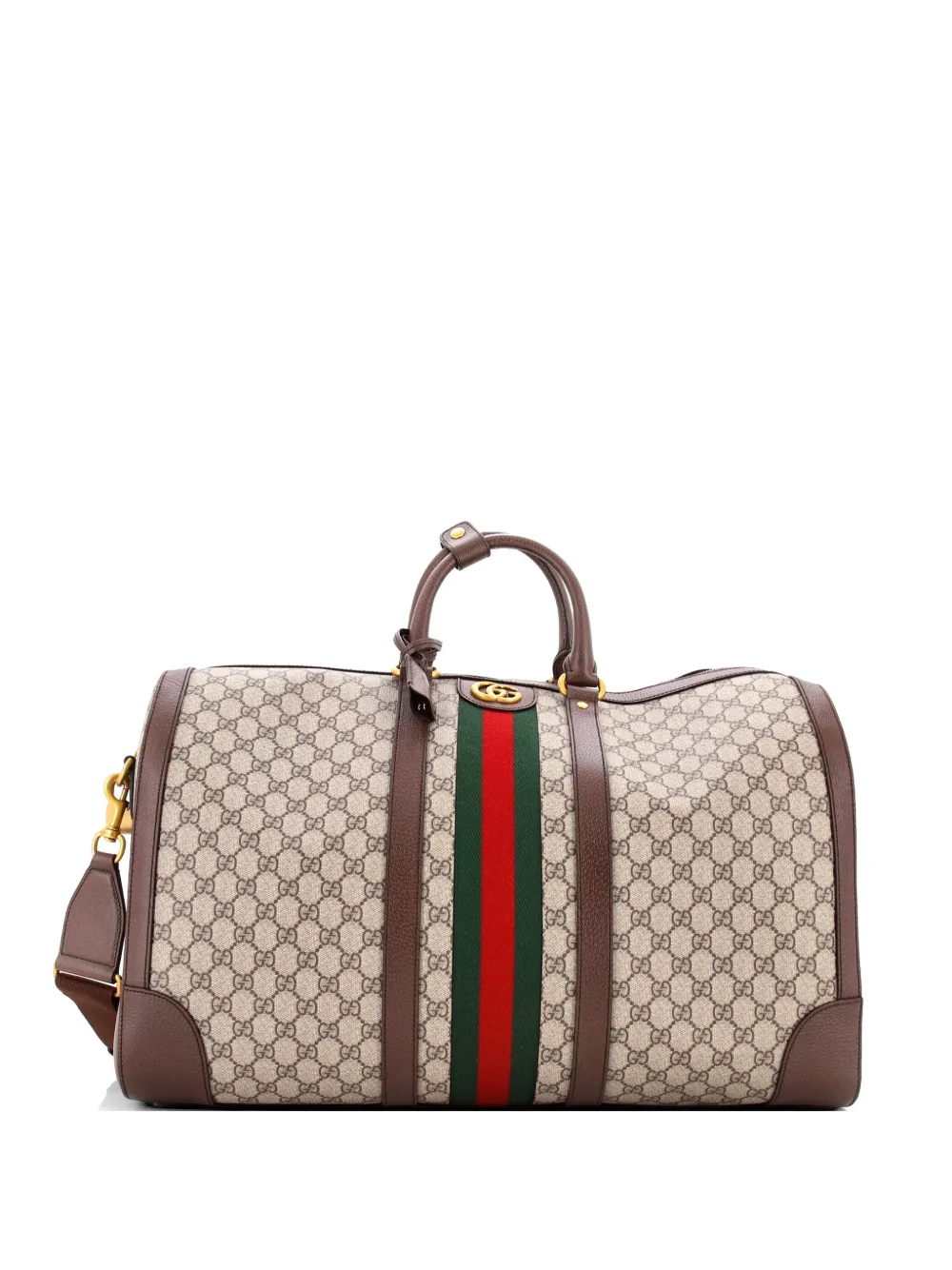 Gucci Pre-Owned Savoy Web Convertible Duffle Bag GG Coated Canvas Large travel bag - Marrone