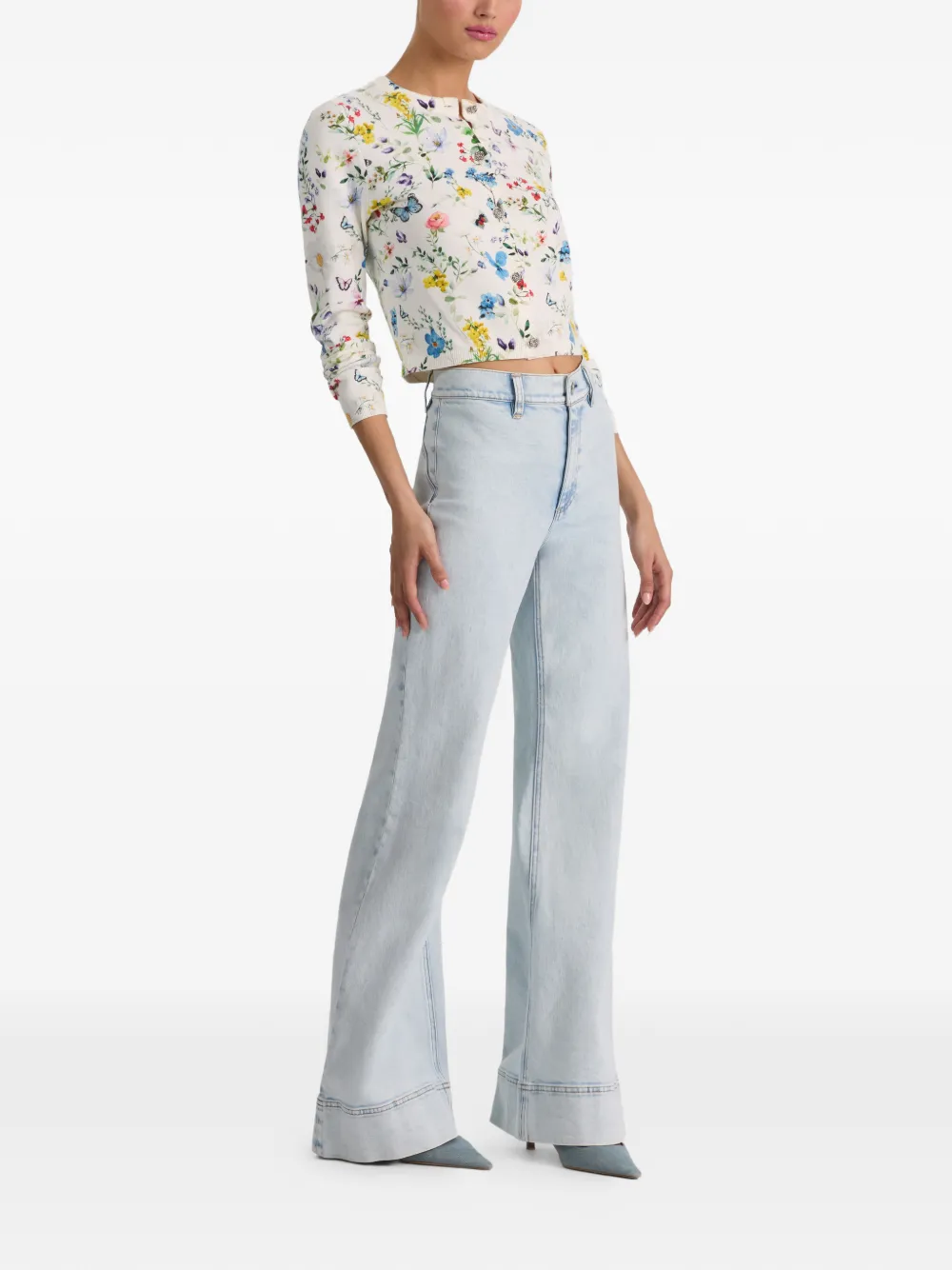  Alice + Olivia Carson Printed Cardigan - White 