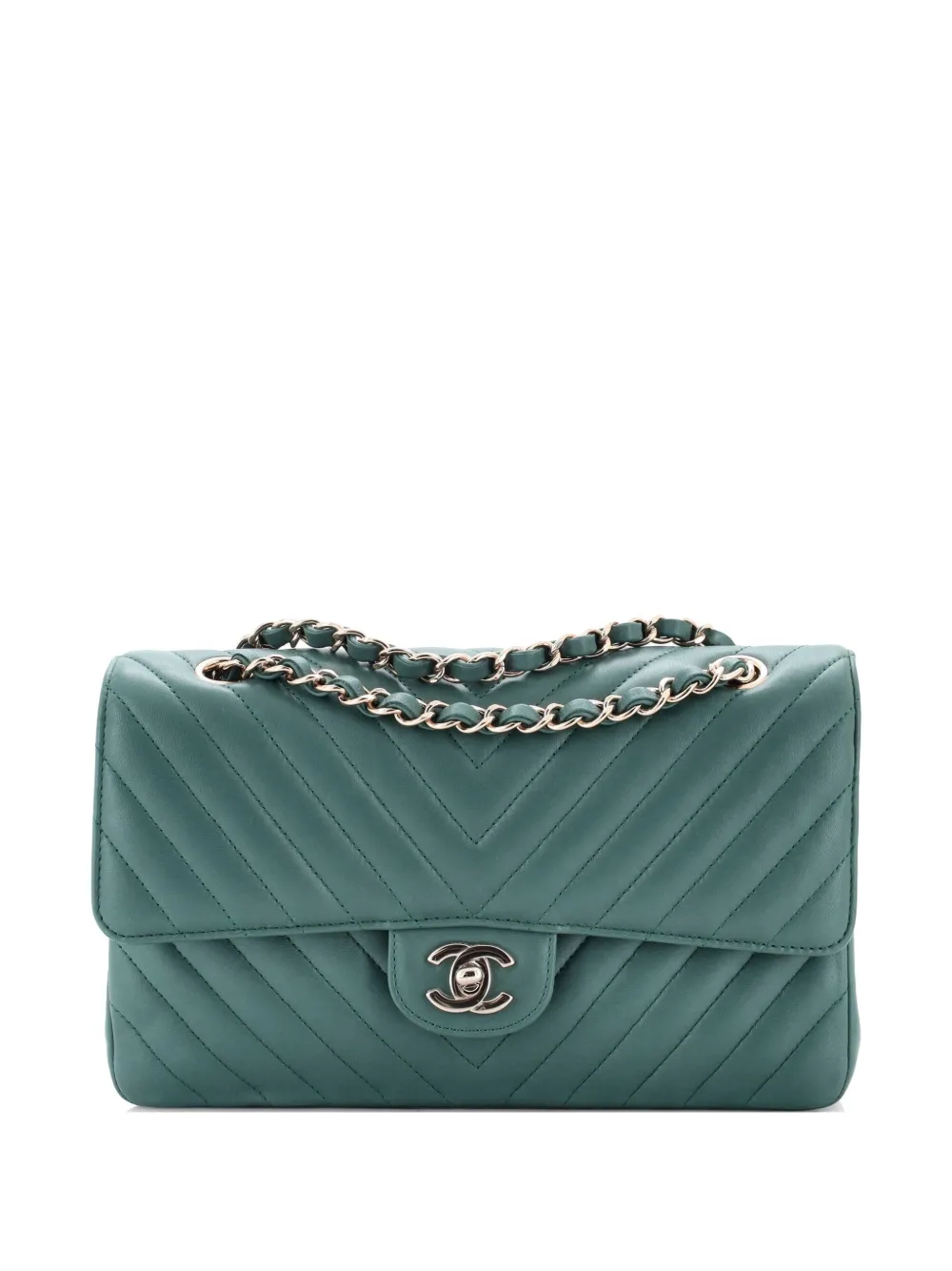 CHANEL Pre-Owned Classic Double Flap Bag Chevron Lambskin Medium shoulder bag - Verde