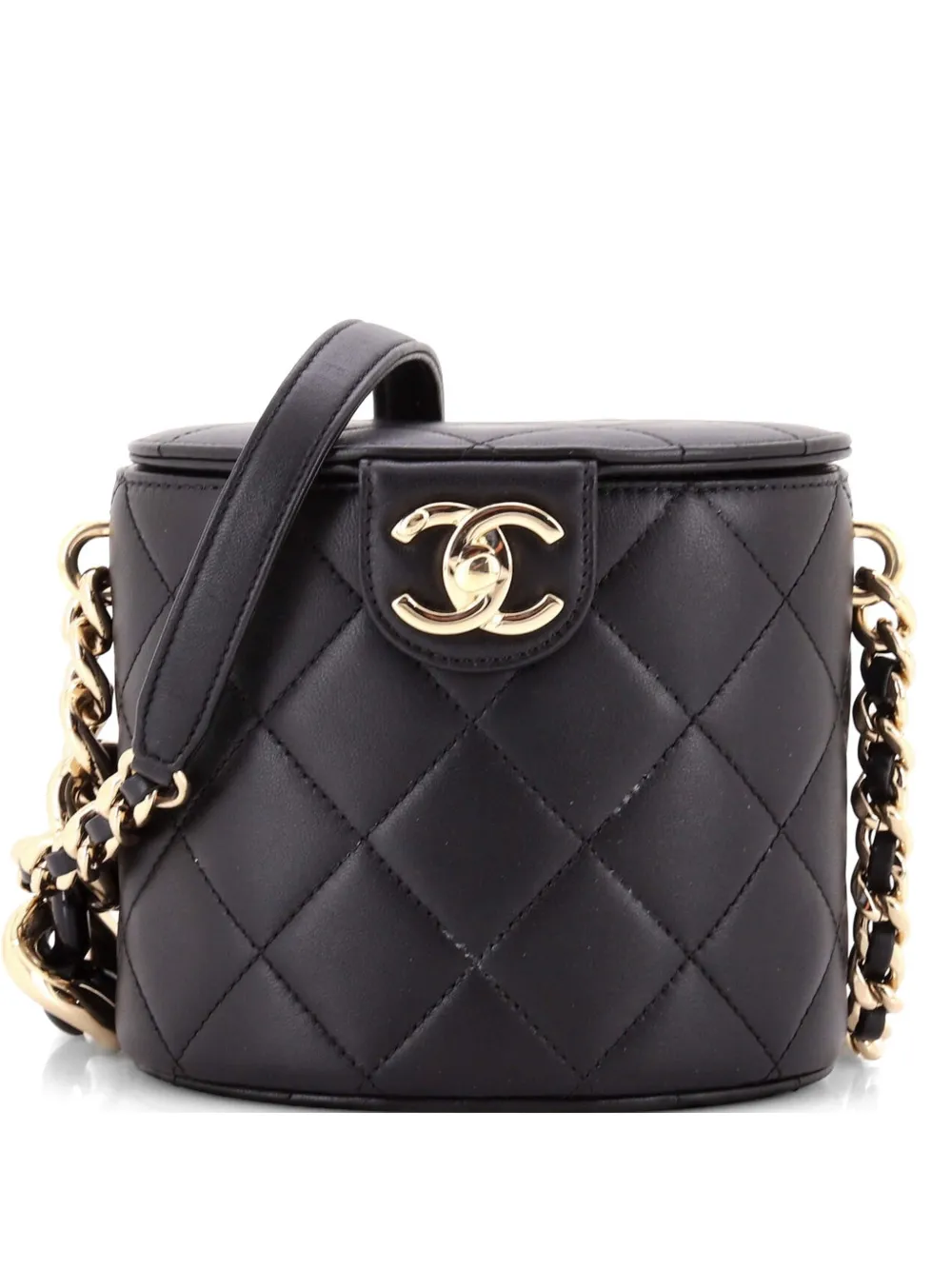 Pre-owned Chanel Resin Elegant Chain Tubular Vanity Case Quilted Lambskin Small Crossbody Bag In Black