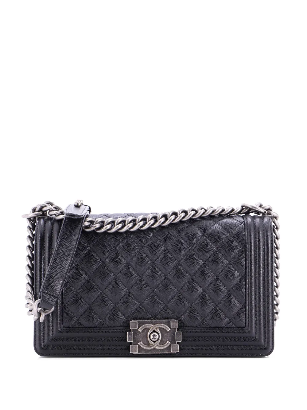 Pre-owned Chanel Boy Flap Bag Quilted Caviar Old Medium Crossbody Bag In Black