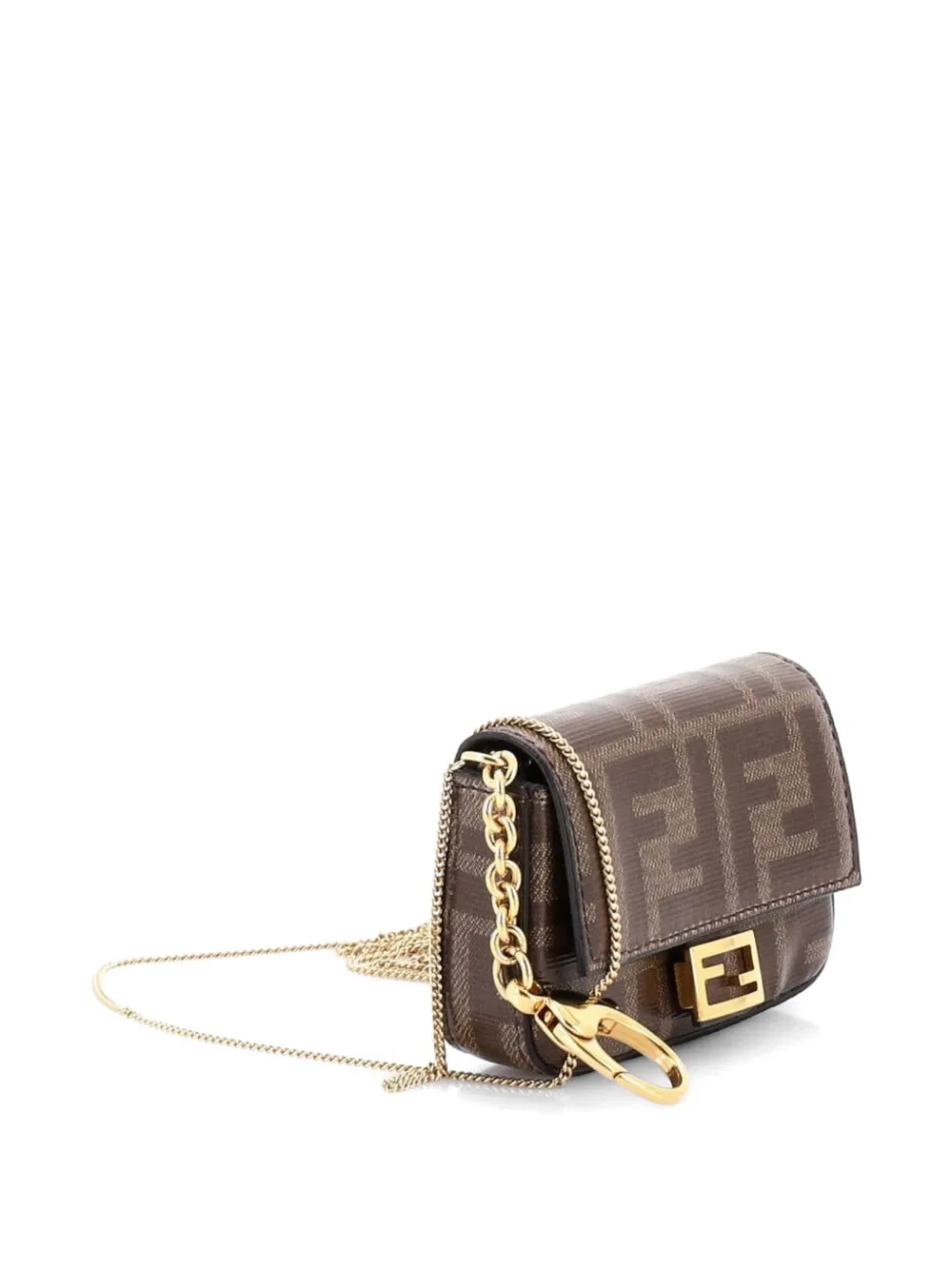 Fendi Pre-Owned Chain Baguette Charm Bag Zucca Coated Canvas Nano crossbody bag - Brown