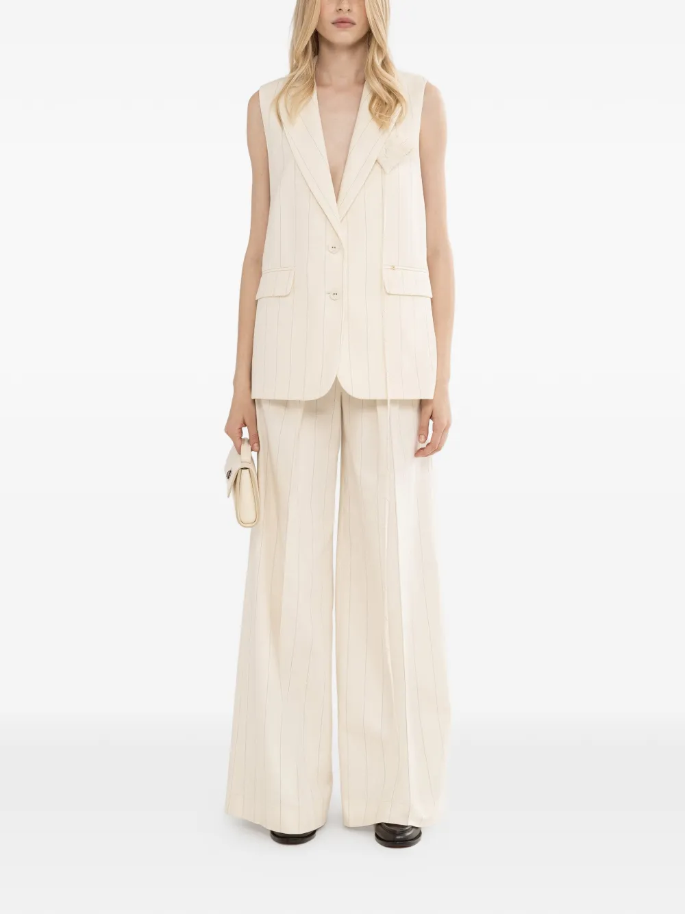  Nissa Pinstripe Single-breasted Waistcoat - Neutrals 