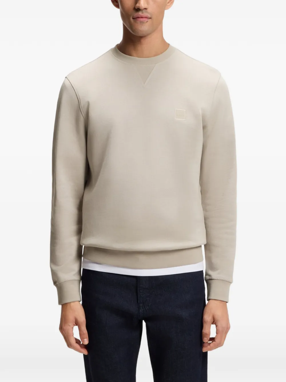 BOSS Sweater met logo-patch van katoenen badstof Beige