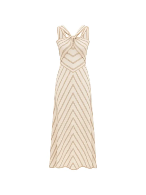 zimmermann striped midi length dress ZIMMERMANN Striped Knotted Midi Dress | Neutrals