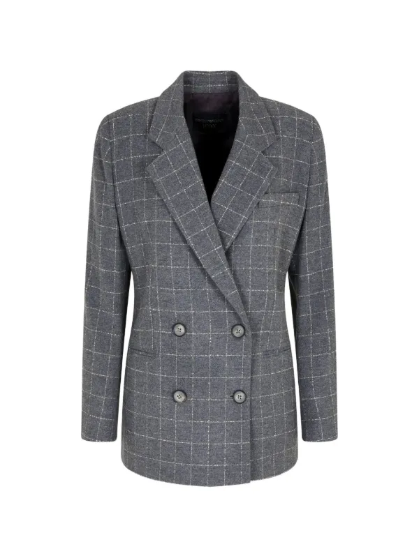 Emporio Armani Icon Checked Double-breasted Blazer in Grey