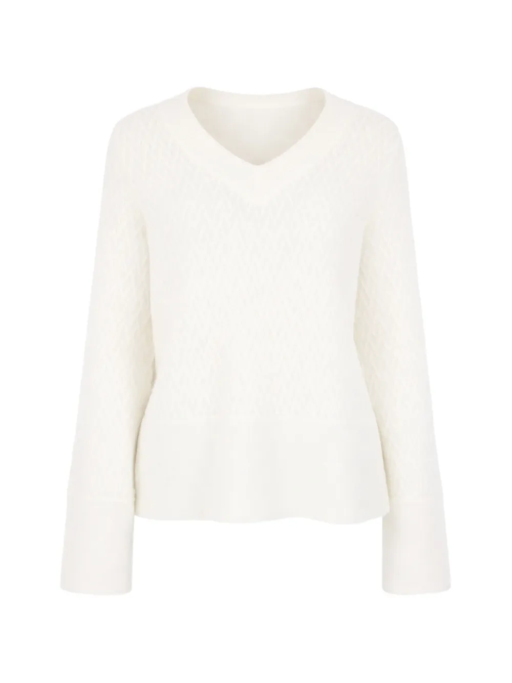 Closed V-neck long-sleeve knitwear - Bianco