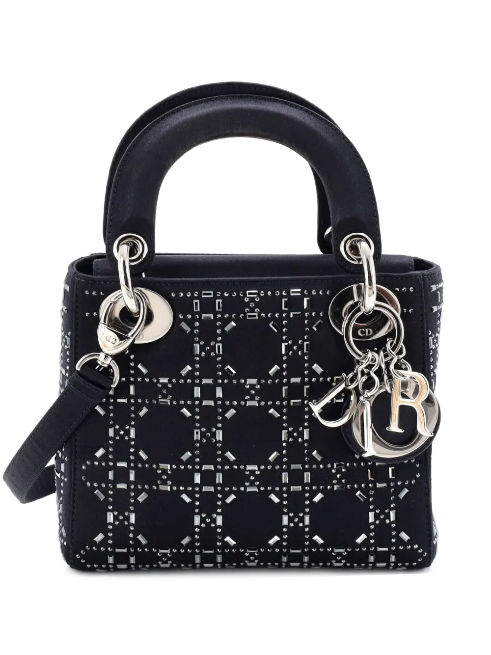 Christian Dior Pre-Owned Lady Dior Bag Crystal Embellished Cannage Quilt Satin Mini satchel - Blau