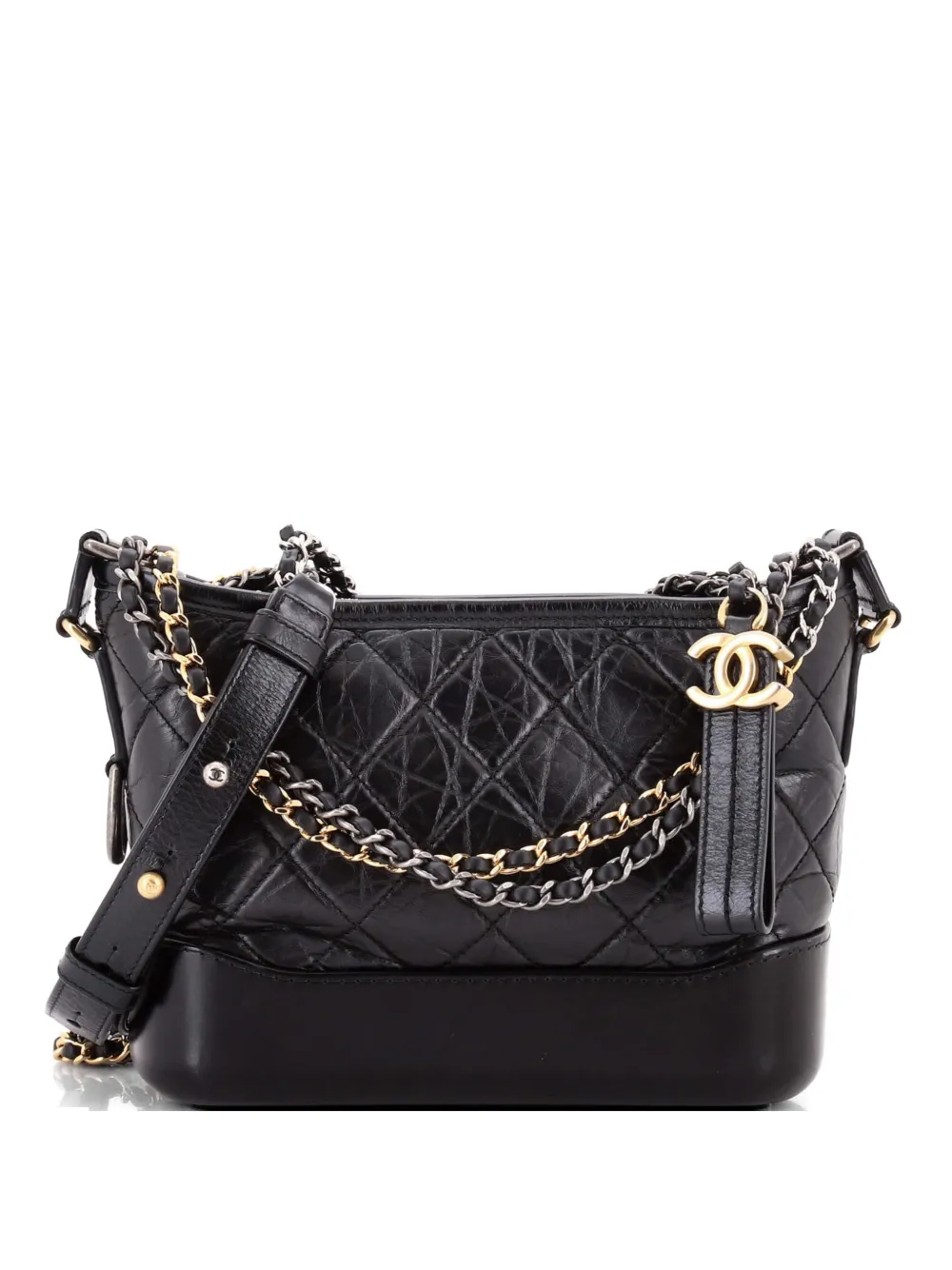 Pre-owned Chanel Gabrielle Quilted Aged Calfskin Small Hobo Bag In Black