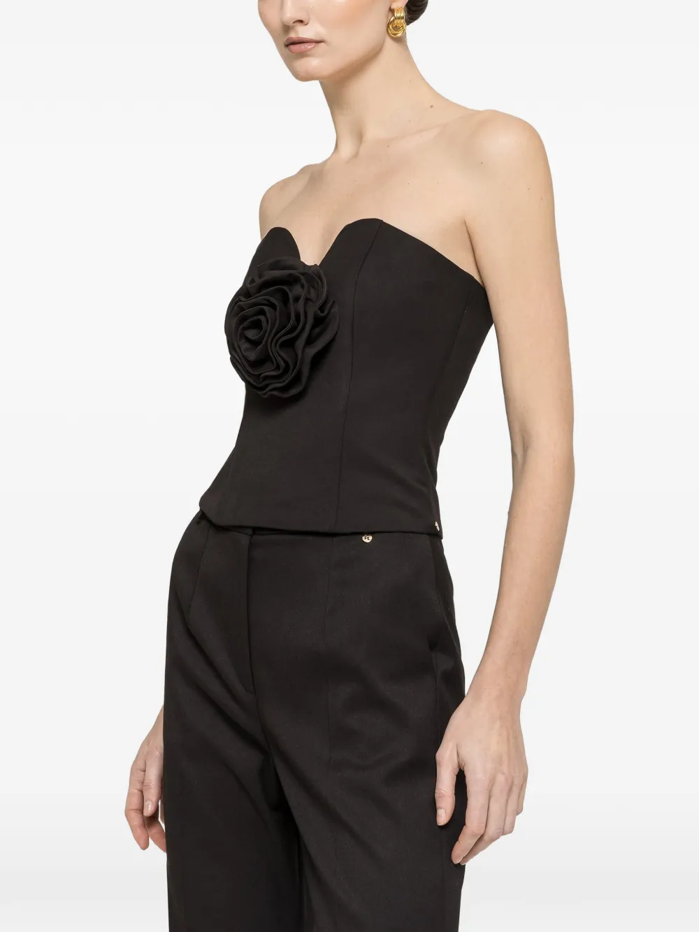 NISSA floral-appliqué corset top - Nero