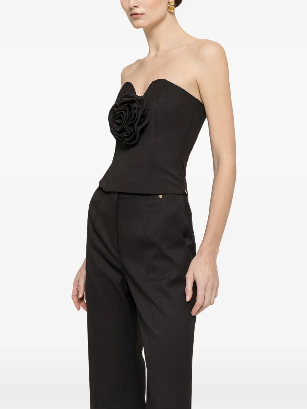 NISSA floral-appliqué corset top - Nero