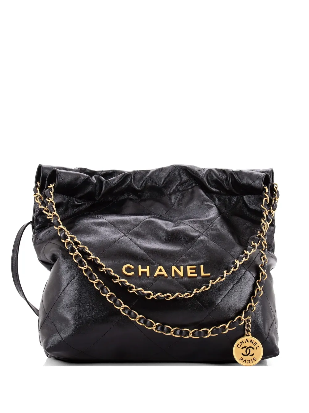 Pre-owned Chanel 22 Chain Quilted Calfskin Small Hobo Bag In Black