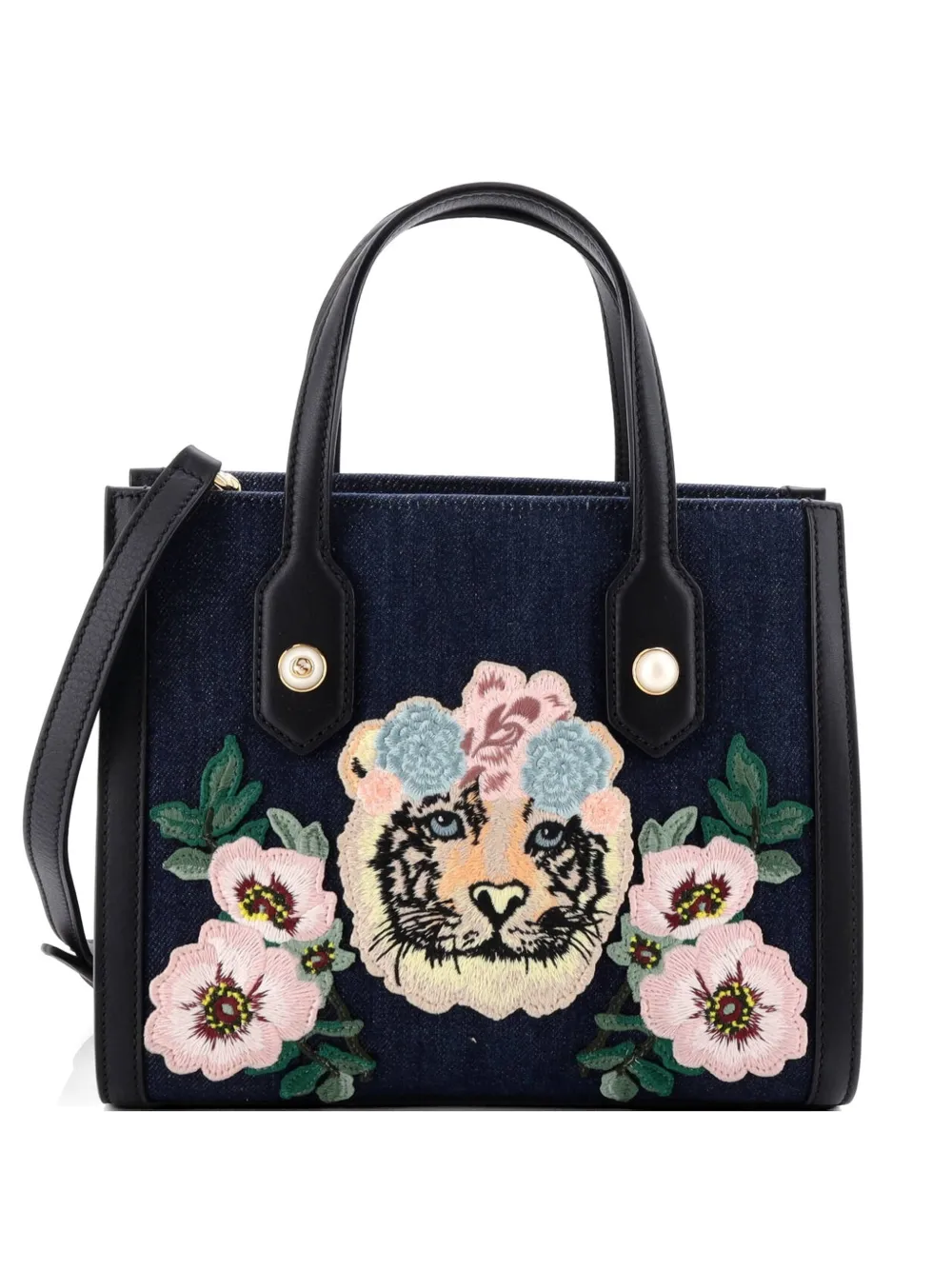 Gucci Pre-Owned Tiger Pearl Embroidered Denim Small tote bag - Blu