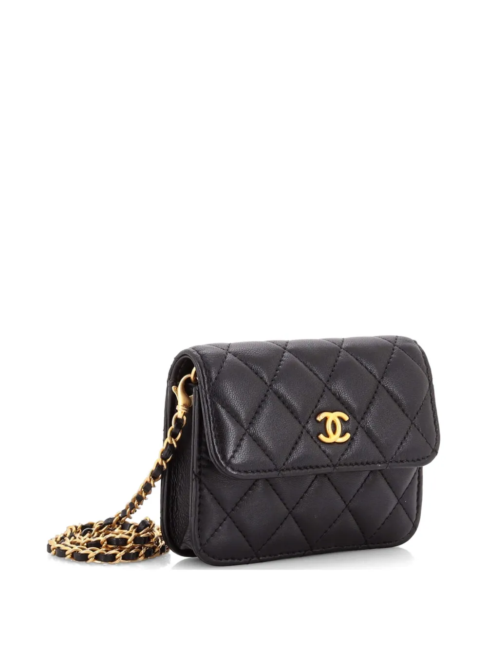  Chanel Pre-owned Borsa A Tracolla Pearl Crush Mini In Pelle Di Agnello Trapuntata Con Battente E Catena - Nero 