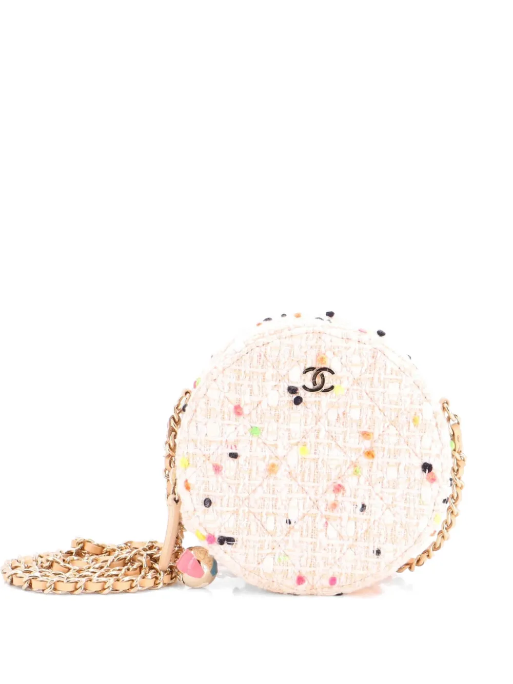 Pre-owned Chanel Charm Round Clutch With Chain Quilted Tweed Crossbody Bag