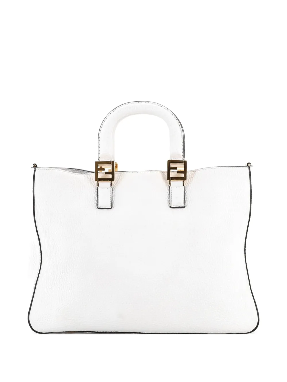  Fendi Pre-owned Selleria Ff Handle Tote Leather Medium Satchel - White 