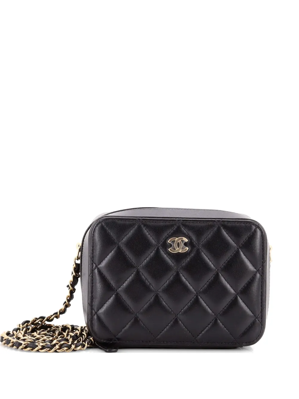 CHANEL Pre-Owned Zip Around Vanity Case with Chain Quilted Lambskin Mini crossbody bag - Nero
