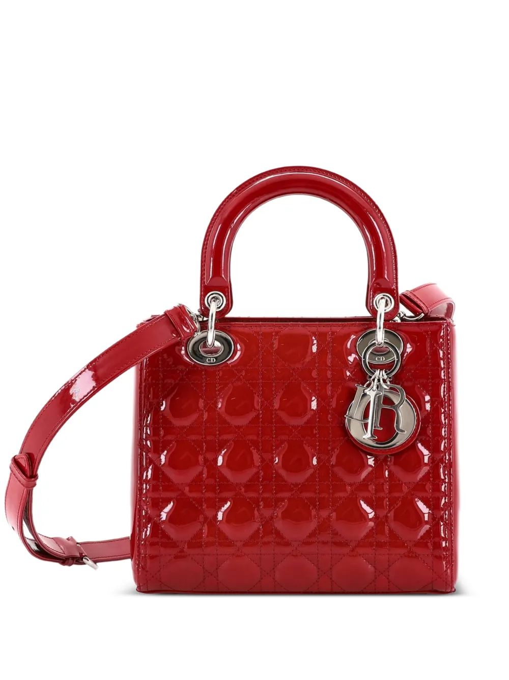 Christian Dior Pre-Owned Lady Dior Bag Cannage Quilt Patent Medium satchel - Rosso