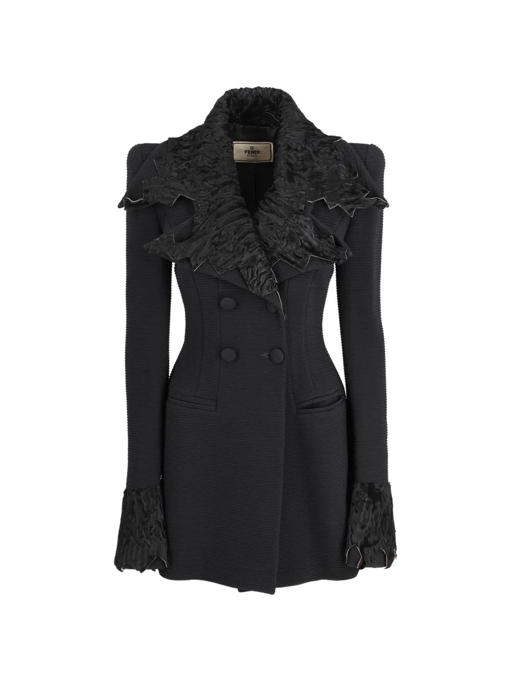 Fendi Pre-Owned ruffled double-breasted coat - Schwarz