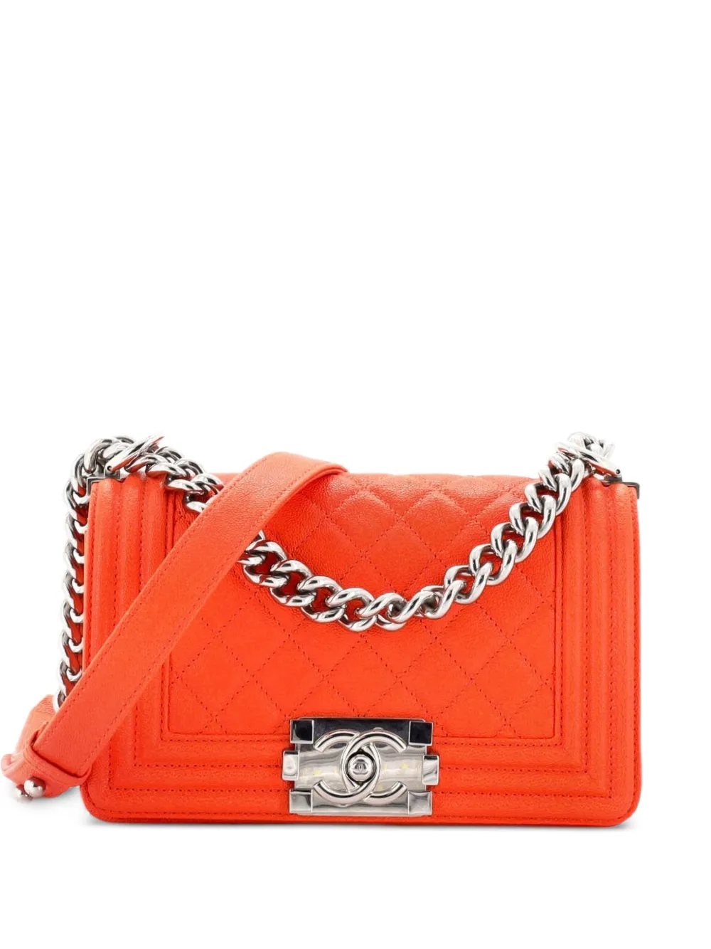 CHANEL Pre-Owned Boy Flap Bag Quilted Caviar Small crossbody bag - Arancione
