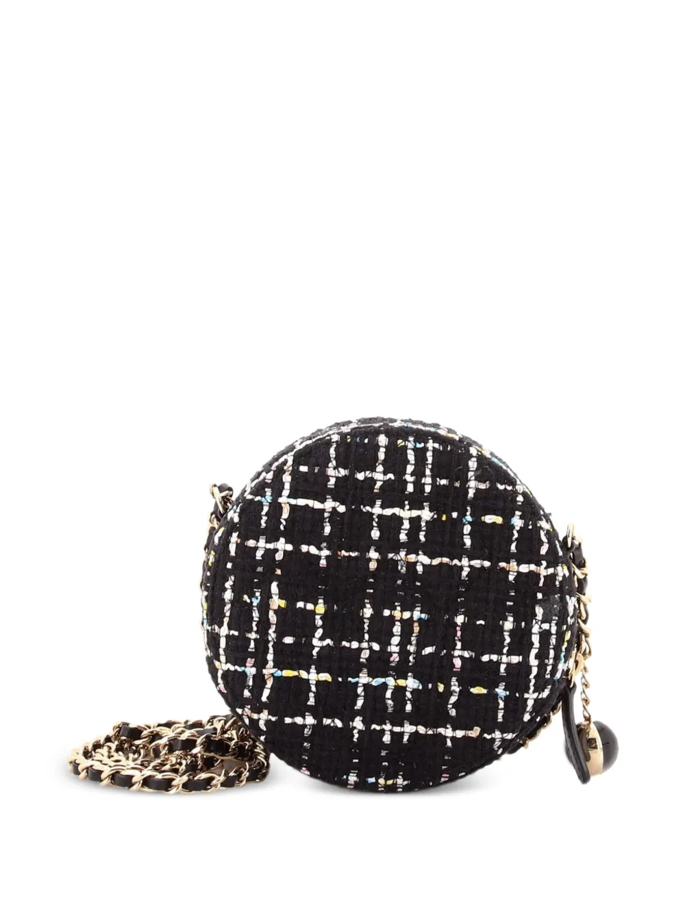 Chanel Pre-owned Charm Round Clutch with Chain Quilted Tweed Crossbody Bag in Black, view 2