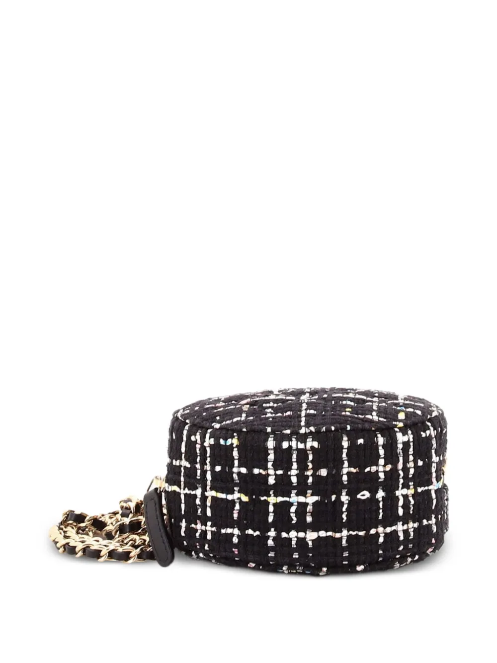 Chanel Pre-owned Charm Round Clutch with Chain Quilted Tweed Crossbody Bag in Black, view 4