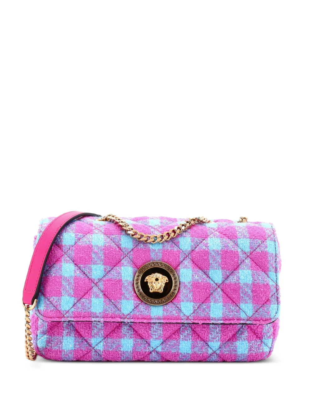 Versace Pre-Owned Medusa Icon Chain Flap Bag Quilted Tweed East West shoulder bag - Rosa