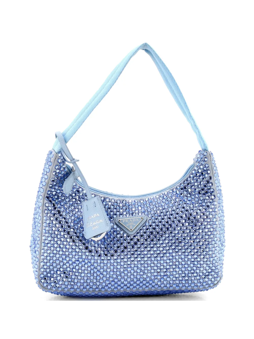 Prada Pre-Owned Re-Edition 2000 Crystal Embellished Satin Mini hobo bag - Blu