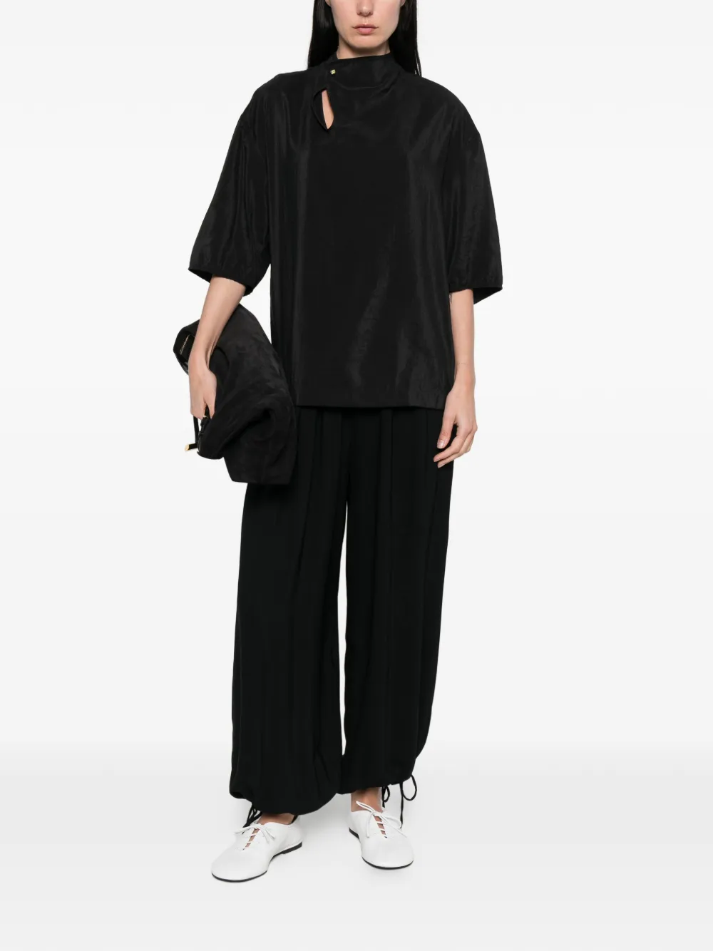  Lemaire Soft Collar Ruffled Top - Black 