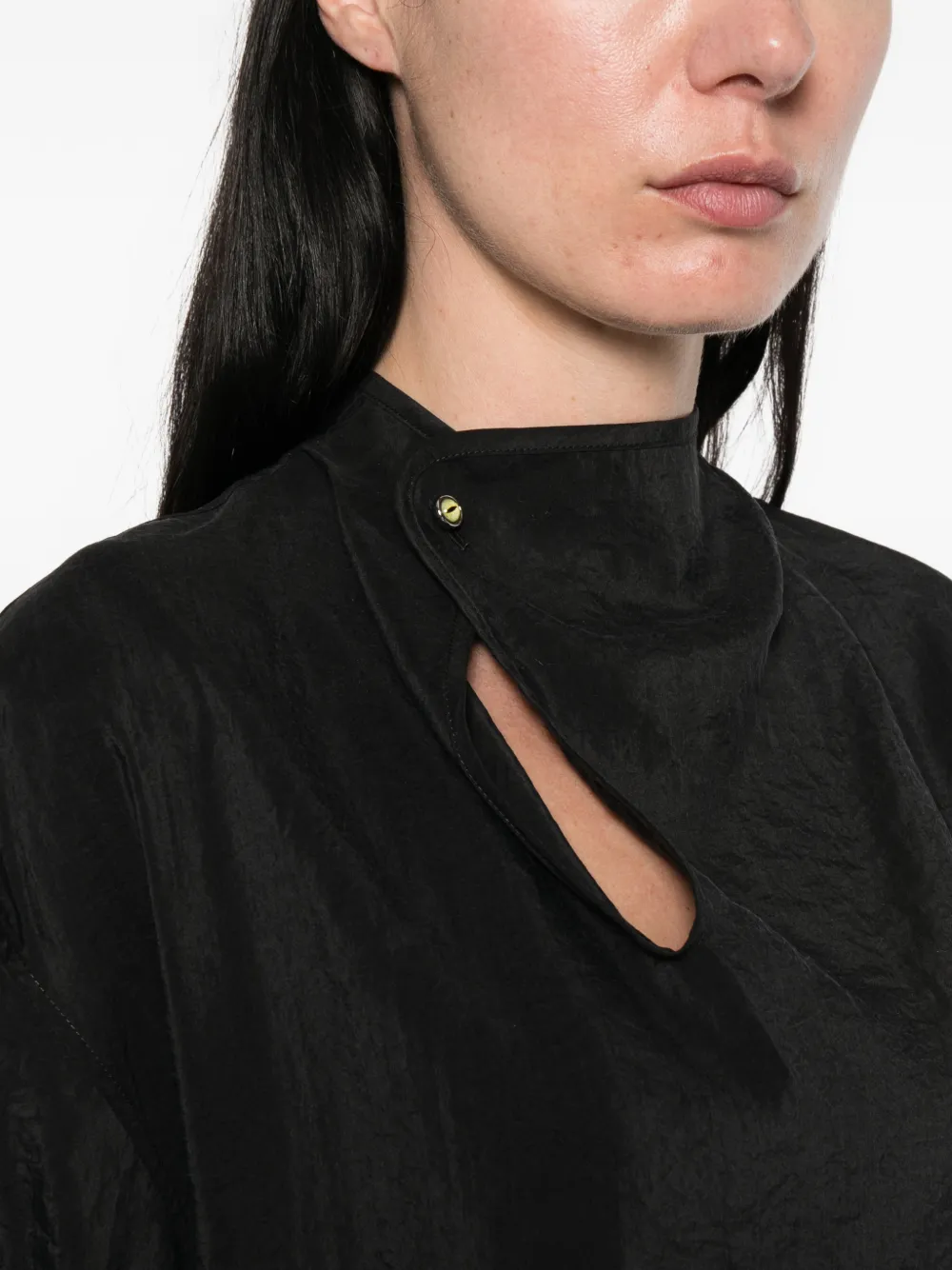 Lemaire Soft Collar Top in Dry Silk in Black, view 5