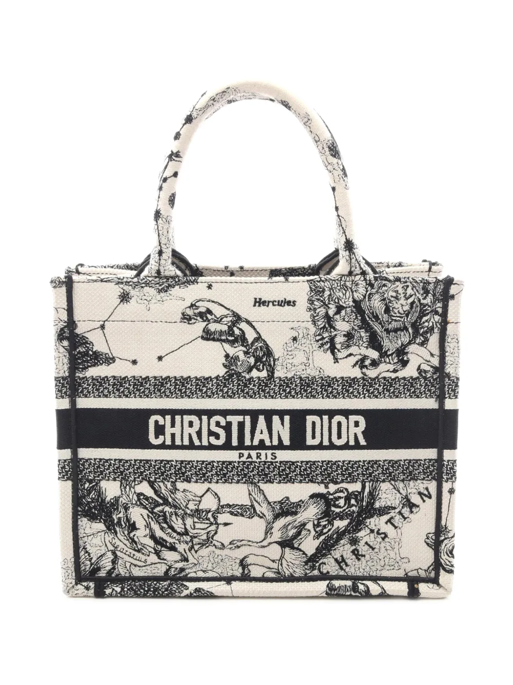 Christian Dior Pre-Owned 2021 Small Canvas Embroidered Zodiac Toile De Jouy Book tote bag - Bianco