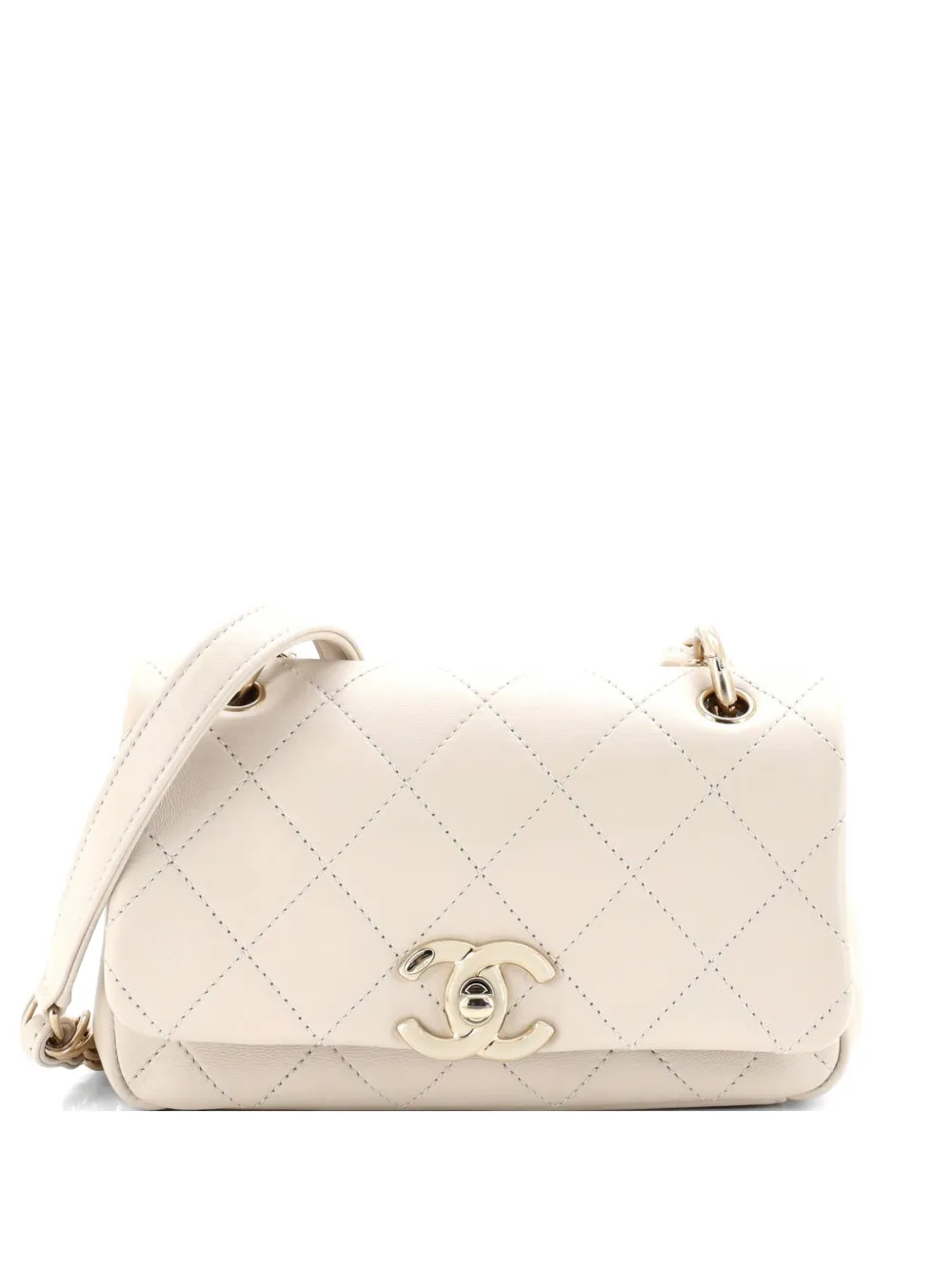 Pre-owned Chanel Twist Chain Enamel Cc Flap Bag Quilted Lambskin Medium Shoulder Bag In Neutral