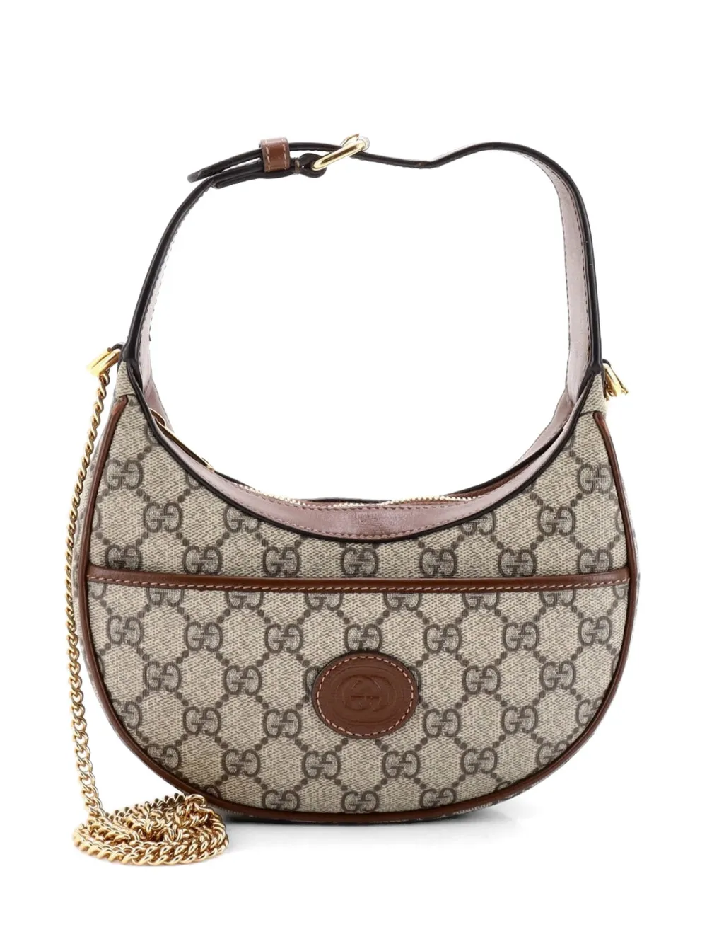 Gucci Pre-Owned Interlocking G Patch Half Moon GG Coated Canvas Mini hobo bag - Marrone
