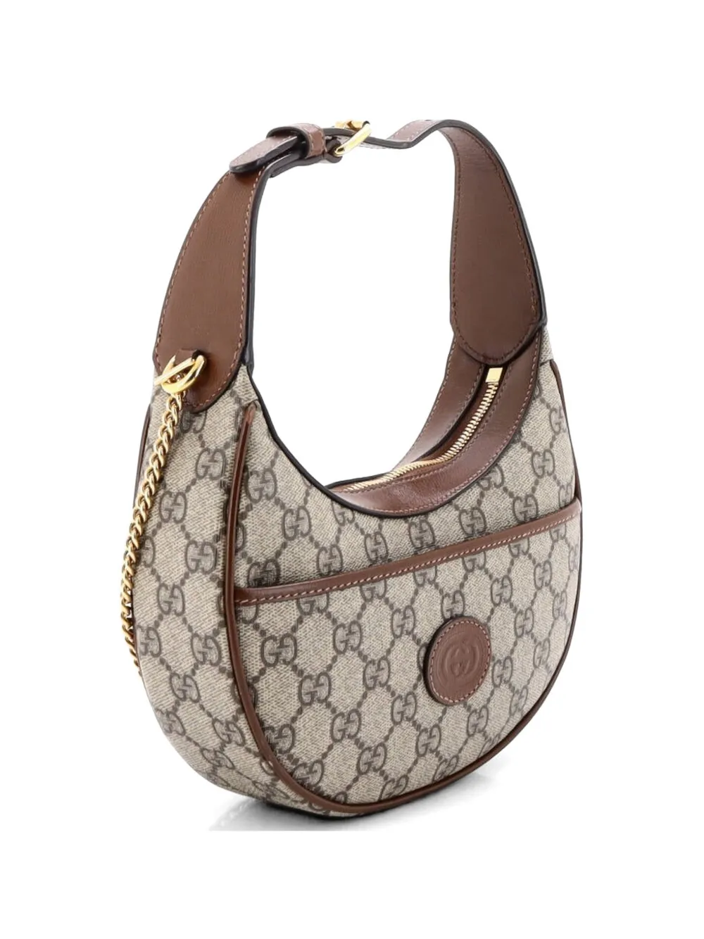 Interlocking G Patch Half Moon Gg Coated Canvas Mini Hobo Bag