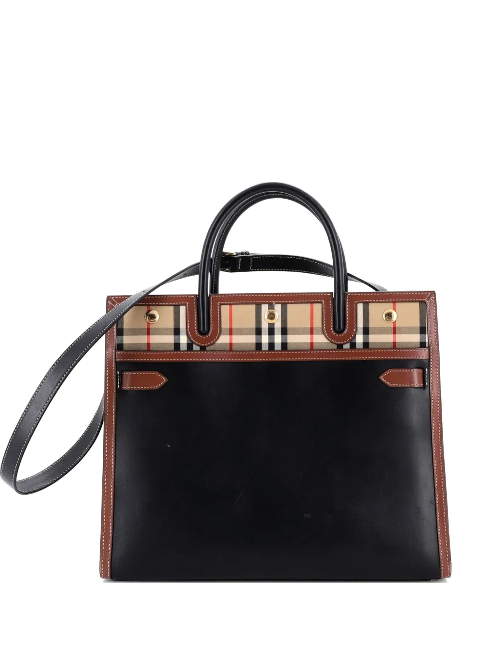 Burberry Pre-Owned Title Two Handle Tote Leather with Vintage Check Canvas Medium satchel - Nero