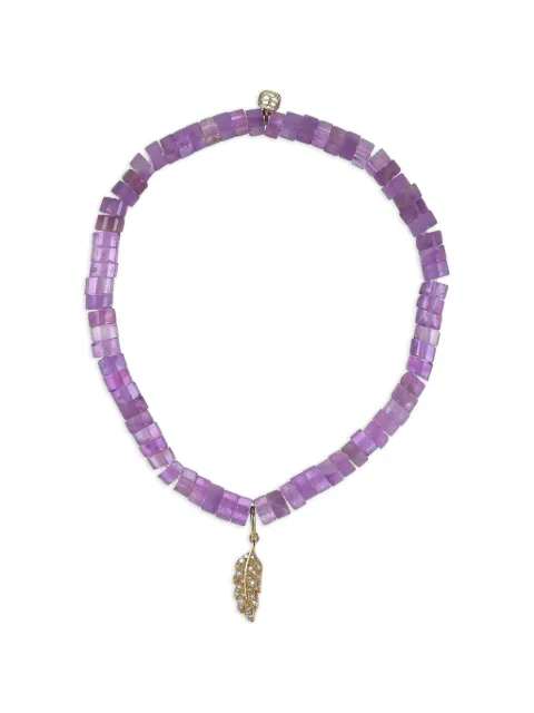 Sydney Evan pulsera Feather Charm con diamante y amatista