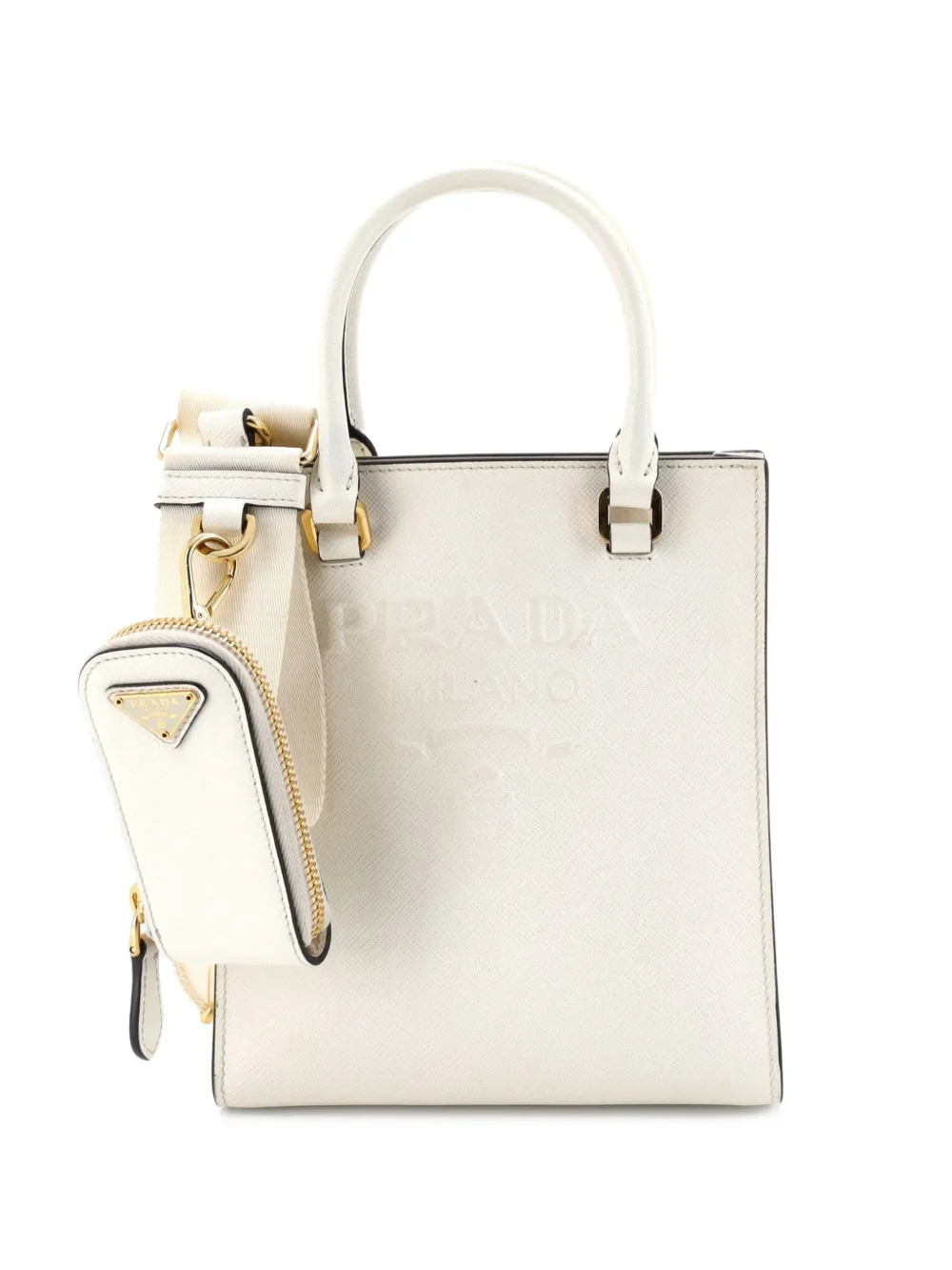 Prada Pre-Owned Lux Embossed Logo Tote Saffiano Leather Small shoulder bag - Bianco