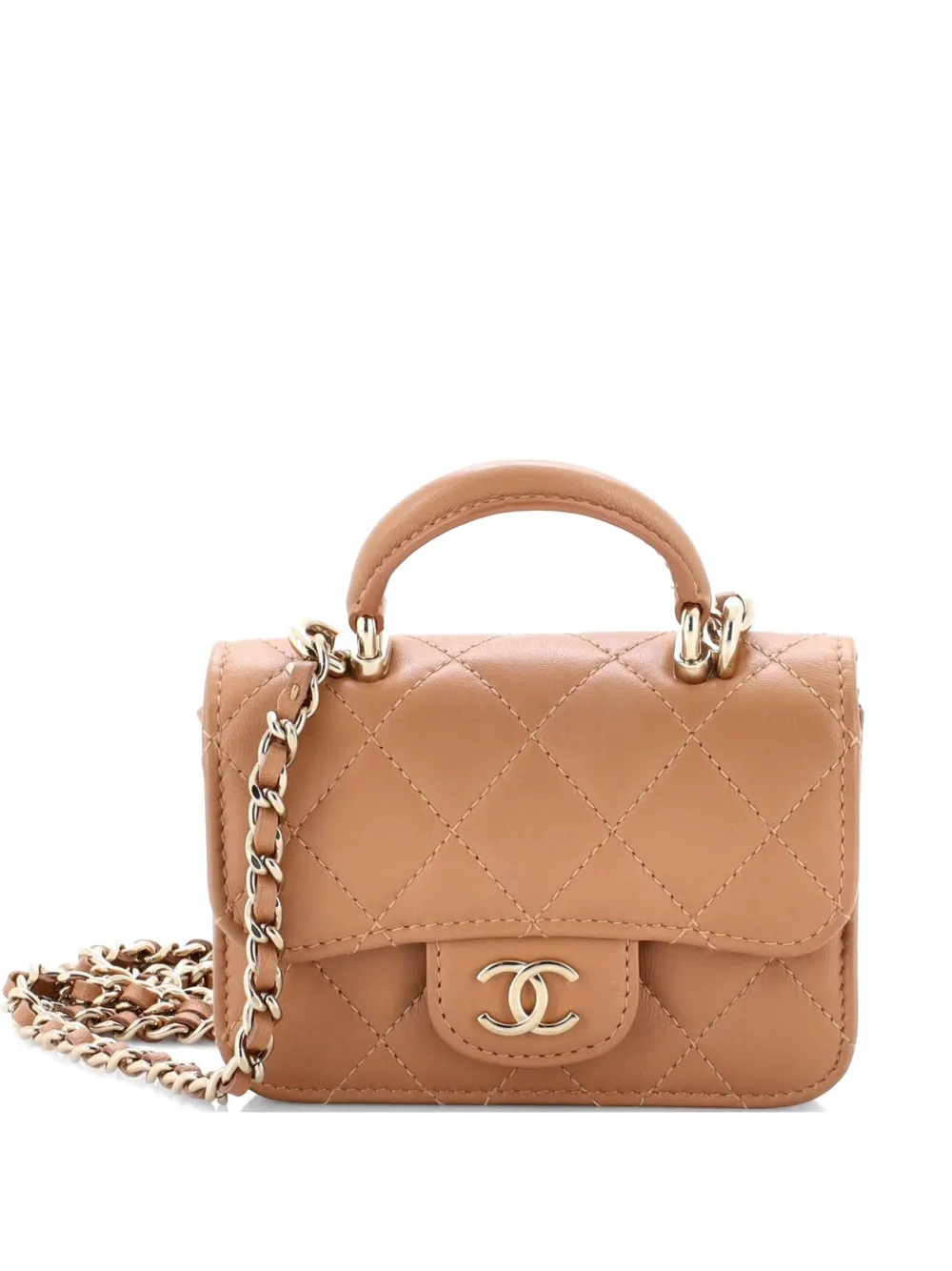CHANEL Pre-Owned Top Handle Flap Coin Purse with Chain Quilted Lambskin crossbody bag - Toni neutri