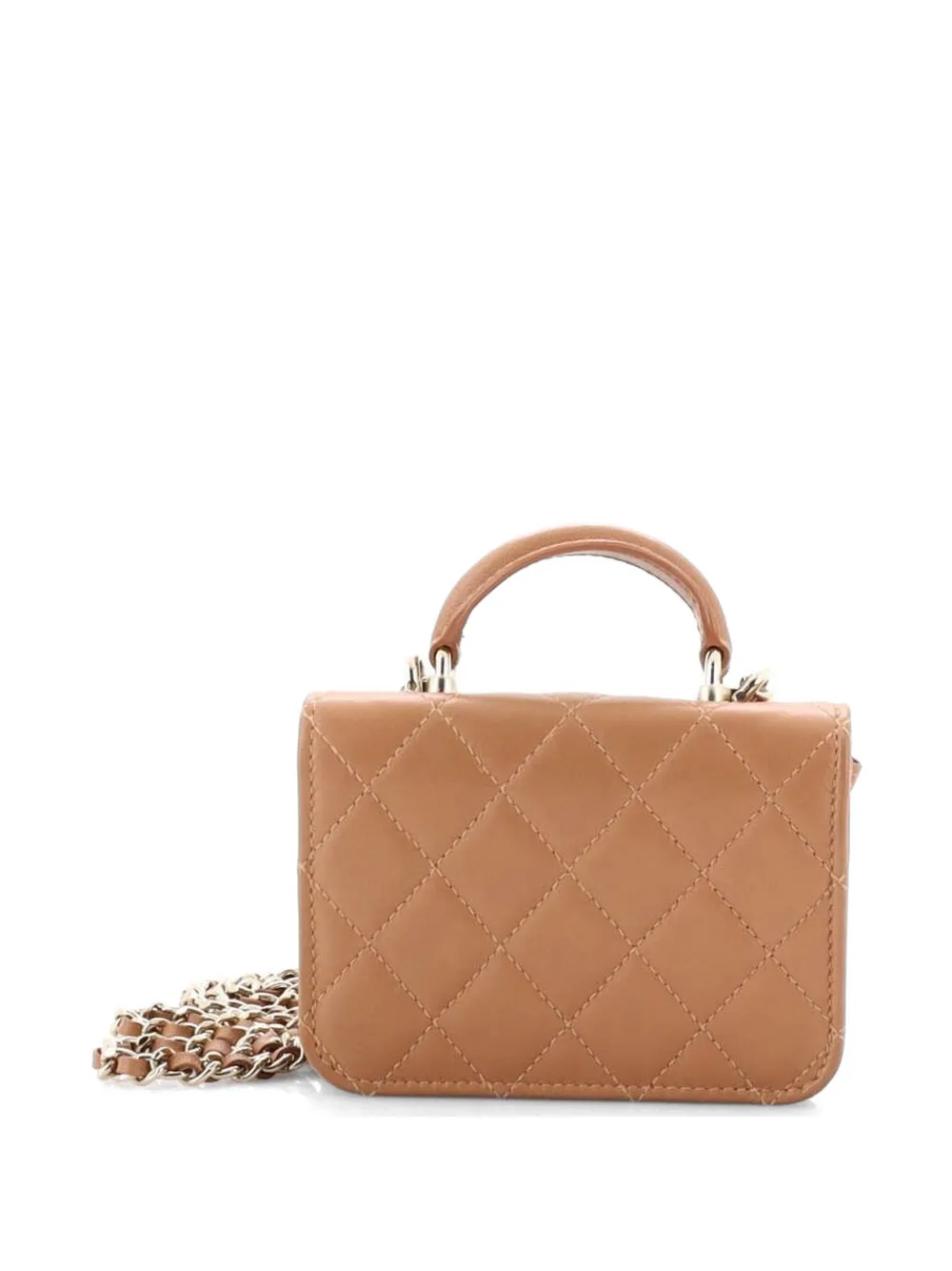  Chanel Pre-owned Top Handle Flap Coin Purse With Chain Quilted Lambskin Crossbody Bag - Neutrals 