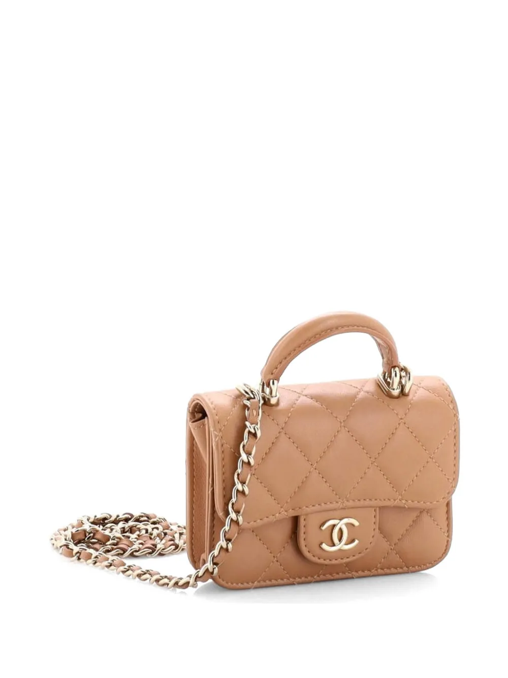  Chanel Pre-owned Top Handle Flap Coin Purse With Chain Quilted Lambskin Crossbody Bag - Neutrals 